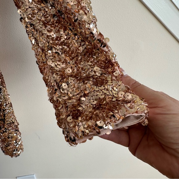 NWT Dress the Population Shauna Sequin V Neck Mini Dress Champagne Pink Gold XS - Picture 14 of 16